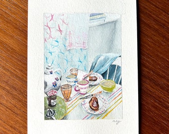 Original gouache tea party