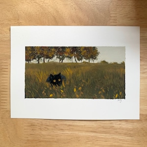 Original autumn cat gouache painting