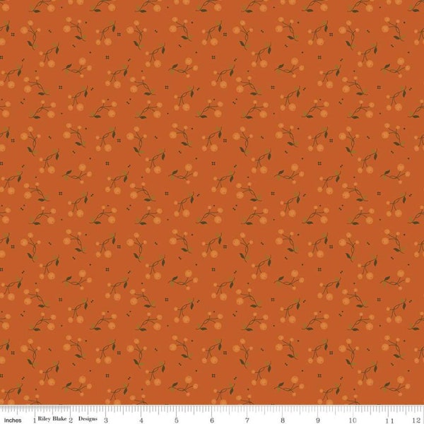 Adel in Autumn Berries Persimmon Yardage by Sandy Gervais for Riley Blake  Sold by the 1/2 yard