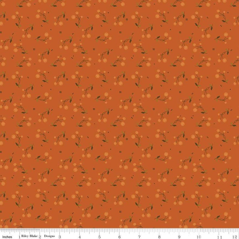 Adel in Autumn Berries Persimmon Yardage by Sandy Gervais for Riley Blake Sold by the 1/2 yard image 1