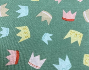 It's A Girl Crowns, Sage, Yardage by Echo Park Paper Company for Riley Blake Designs, Sold in 1/2 yard increments
