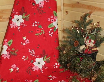 Holly Holiday Red Floral by Christopher Thompson for Riley Blake Designs, Red Christmas Floral  Sold in 1/2 yard increments