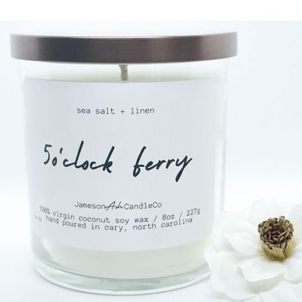 5o'clock Ferry Coconut Soy Candle Sea Salt Scented Candle 8oz. Candle Handmade Coconut Wax