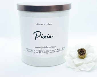 Citrus & Plum Candle, Pixie Soy Candle Duftkerze, 8oz. Kerze, Handgemachte ätherisches Öl Kokosnuss Wachs Kerze