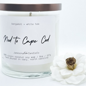 Bergamot & White Tea Candle, Nod to Cape Cod Coconut Soy Candle, Bergamot Scented Candle, 8oz. Candle, Handmade Candle, Coconut Wax