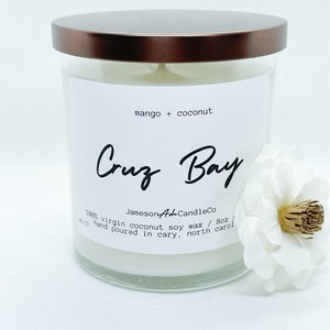 Mango & Coconut Scented Candle, 8oz. Soy Candle, Handmade Coconut Wax Candle, Cruz Bay Candle