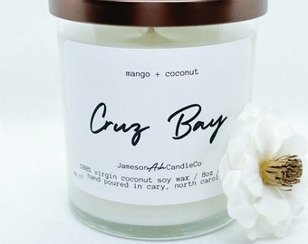 Mango & Coconut Scented Candle, 8oz. Soy Candle, Handmade Coconut Wax Candle, Cruz Bay Candle