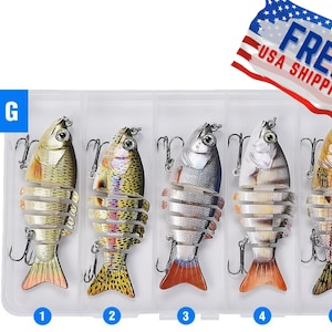 SET OF 5 Handmade Multi-Jointed Fishing Lure set crankbait swimbait life-like assorted lures Fisherman gift Hard bait Pike perch zander Bass