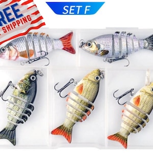 SET OF 5 Handmade Multi-Jointed Fishing Lure set crankbait swimbait life-like assorted lures Fisherman gift Hard bait Pike perch zander Bass