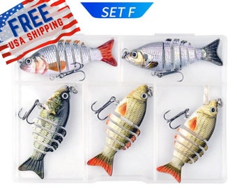 SET OF 5 Handmade Multi-Jointed Fishing Lure set crankbait swimbait life-like assorted lures Fisherman gift Hard bait Pike perch zander Bass