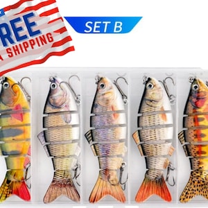 SET OF 5 Handmade Multi-Jointed Fishing Lure set crankbait swimbait life-like assorted lures Fisherman gift Hard bait Pike perch zander Bass