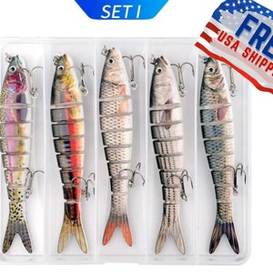 SET OF 5 Handmade Multi-Jointed Fishing Lure set crankbait swimbait life-like assorted lures Fisherman gift Hard bait Pike perch zander Bass
