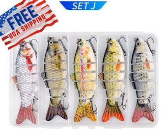 SET OF 5 Handmade Multi-Jointed Fishing Lure set crankbait swimbait life-like assorted lures Fisherman gift Hard bait Pike perch zander Bass