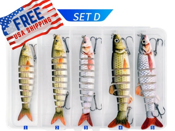 SET OF 5 Handmade Multi-jointed Fishing Lure Set Crankbait