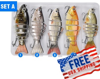 SET OF 5 Handmade Multi-Jointed Fishing Lure set crankbait swimbait life-like assorted lures Fisherman gift Hard bait Pike perch zander Bass