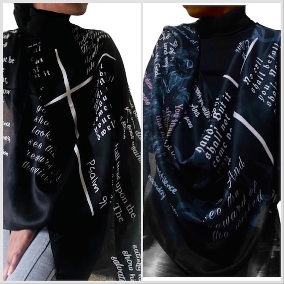 PSALM 91- Black White- Christian Scarf With Bible Verse