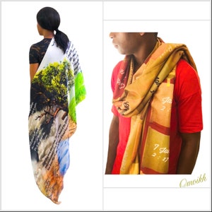 Testament and Restored Hope (christian scarf with bible verse, scriptural scarf, long acrylic, prayer shawl, multicolour, green scarf)