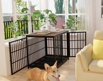 Triple-Door Wood and Metal Spacious Dog Crate, Premium Dog Kennels Ensuring Long-Lasting Reliability, Side by Side Using System