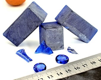 Sapphire Dark Blue Nano Crystal Heat Resistant Faceting Rough Sapphire Imitation Loose Gemstones (Cutting Sizes Up To 15.0mm) #D16