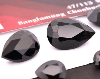 Onyx Pear Cut Black Nano Crystal Heat Resistant Simulated Lab Loose Gemstone 2x3mm-12x16mm #BK6