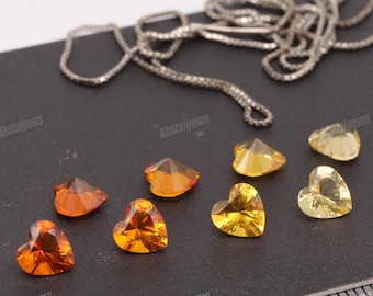 Citrine Color Heart Cut Gemstone Madeira, Palmeira, Golden, Yellow Lab Synthetic Loose Stone