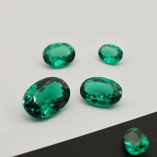 Lab Created Emerald Green Nano Crystal Loose Stones Heat Resistant Nano Emerald Green Medium 2x4mm-10x14mm Excellent Oval Cut #GM