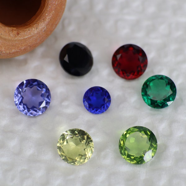6.0~10.0mm Heat Resistant Emerald Blue, Tanzanite, Ruby, Peridot Paly Yellow Nano Gem Crystal Loose Stones Round Cut