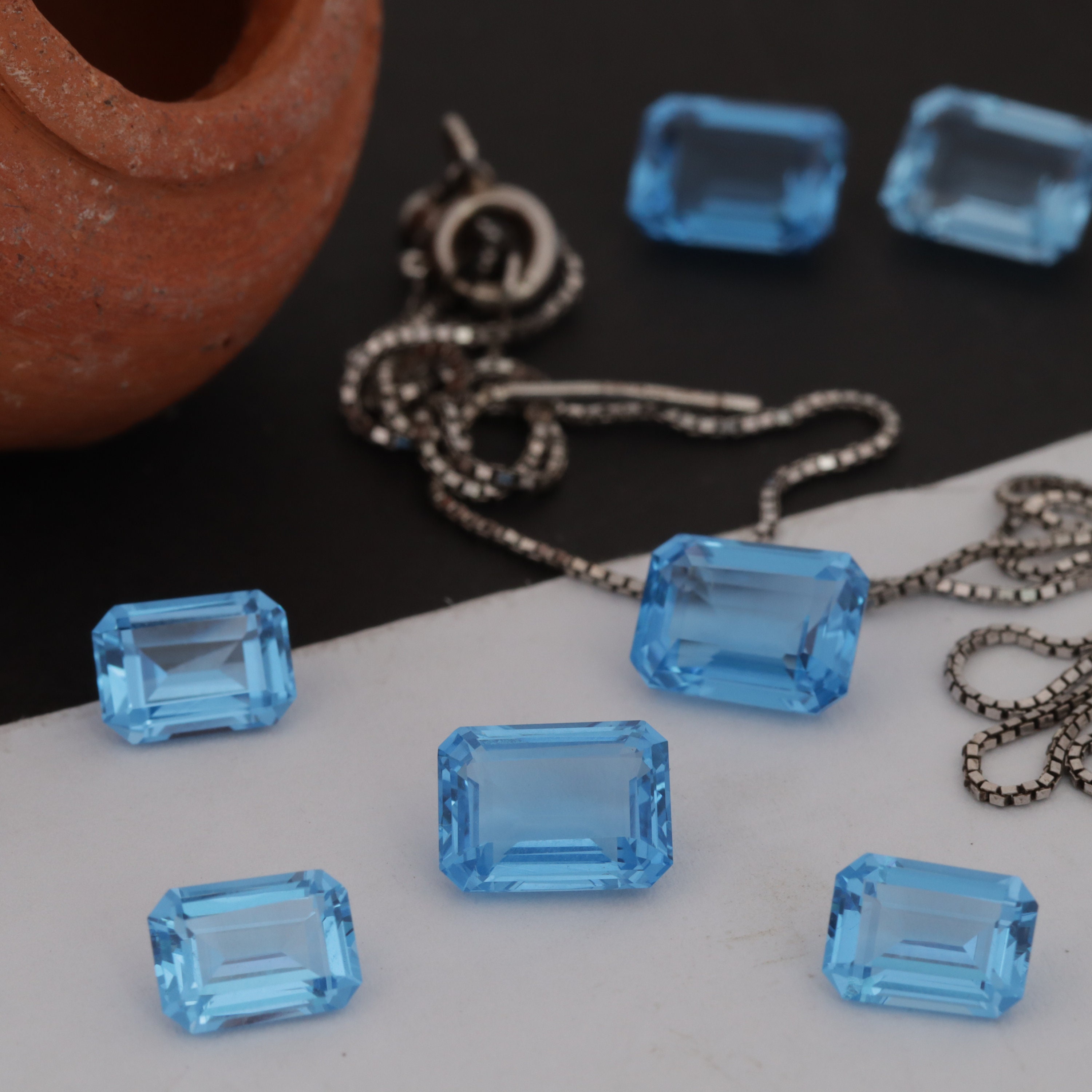5x7mm-10x14mm Octagon Topaz Swiss Blue Nano Crystal Heat Resistant