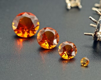 4.0-10.0mm Lab Created Citrine Palmeira Nano Crystal Heat Resistant Orange Amber Nano Citrine Round Cut  (#CM)