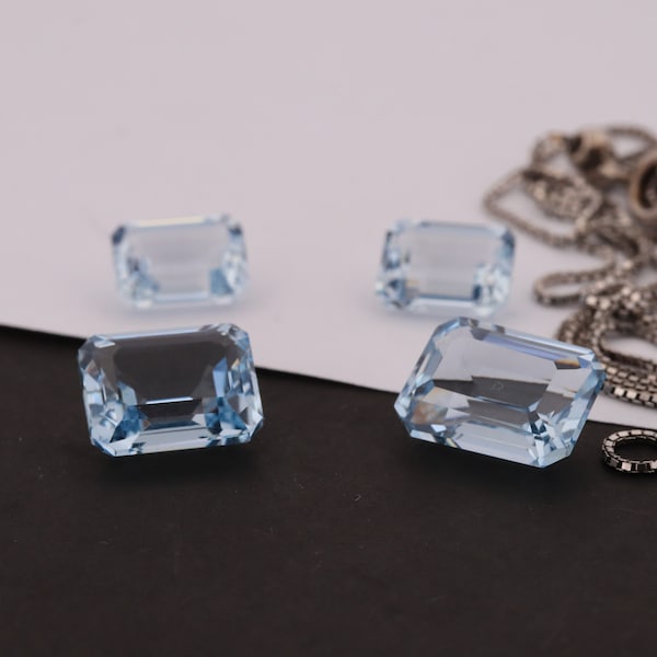 Lab Created Aquamarine Nano Crystal Heat Resistant Nano Aquamarine Light Loose Gemstone Octagon Cut