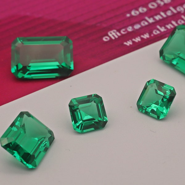 4.0~15.0mm  Excellent Octagon Cut Emerald Green Light Nano Crystal Gem Loose Stones