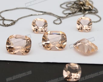 Morganite Cushion Cut Peach Pink Color Kiln Proof Artificial Lab Quality Gemstone