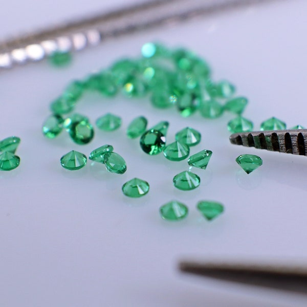 1.0~3.0mm Lab Created Emerald Green Nano Crystal Gem Heat Resistant Loose Stone Round Cut