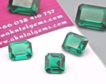 3x5mm-10x15mm Excellent Octagon Step Cut Dark Emerald Green Nano Crystal Heat Resistant Emerald Nano Green Synthetic Stones #GrD