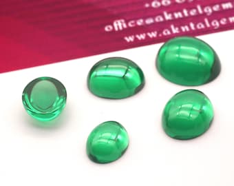 Emerald Cabochon Oval Shape Green Light Nano Crystal Heat Resistant Lab Grade Gemstone