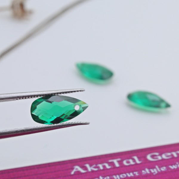 Emerald Green Nano Crystal Gem Heat Resistant Loose Stones Oval & Pear Briolette Excellent Cut