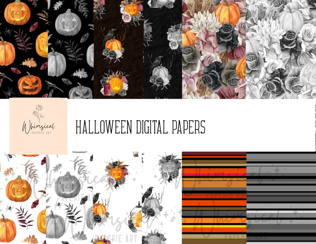 Printable Halloween Pages, Halloween Digital Paper Pack, Downloadable