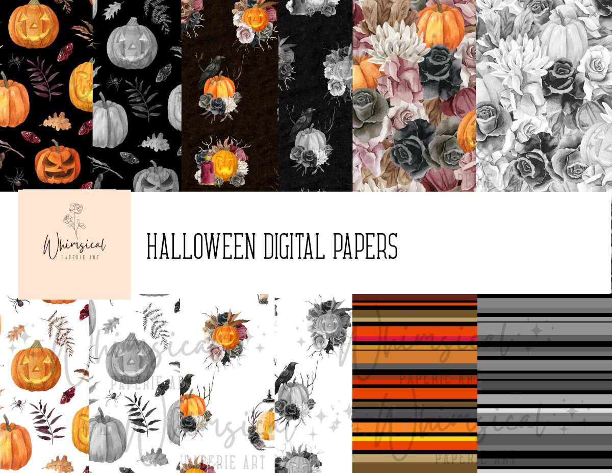 Printable Halloween Pages, Halloween Digital Paper Pack, Downloadable ...