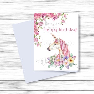 Carte d&#39;anniversaire licorne à imprimer, carte d&#39;anniversaire fille, carte vierge, carte licorne, carte d&#39;anniversaire pour enfant, carte d&#39;anniversaire pour petite soeur