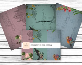 Afdrukbare dagboekpagina's, digitaal papierpakket bloemen, Afdrukbaar plakboekpapier, Digitale download, vlinderpapier, vogelpapier