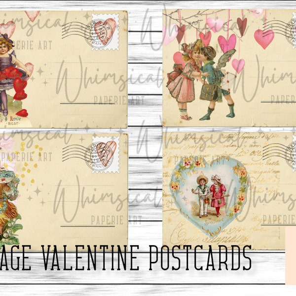Vintage Valentine Postcard, Valentine Junk Journal Printable, Junk Journal Ephemera Digital, Card Making Supplies, Valentine Journal