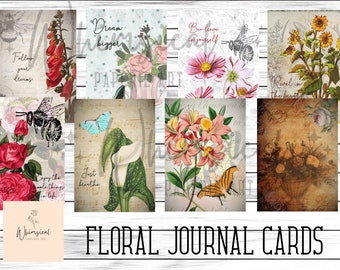 Journal Cards Printable, Floral Journal Kit, Butterfly Journal, Journal Ephemera, Junk Journal Cards, Digital Journal Card