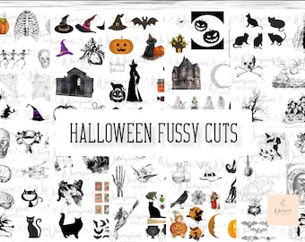 Halloween Fussy Cuts, Halloween Ephemera Pack, Printable Halloween Journal, Journal Ephemera Kit, Spooky Ephemera, Gift for Journaling