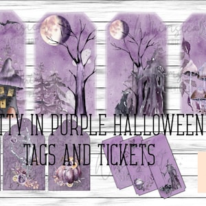 Halloween Journal Tags Printable, Purple Witch Junk Journal Printable, Halloween Journal, Halloween Tickets, Witch Junk Journal Kit