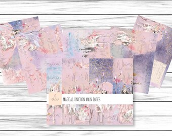 Unicorn Junk Journal Printable, Magical Unicorn Journal Kit, Princess Journal, Unicorn Digital Paper, Printable Paper for Journaling