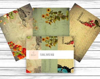 Digitaal bloemenpapier, afdrukbare dagboekpagina's, afdrukbaar plakboekpapier, digitale download, vlinderpapier, vogelpapier