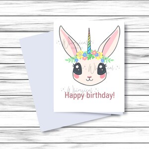 Einhorn Geburtstagskarte, Druckbare Geburtstagskarte für Tochter, Hase Geburtstagskarte, Nichte Geburtstagskarte, Kleine Schwester Geburtstagskarte