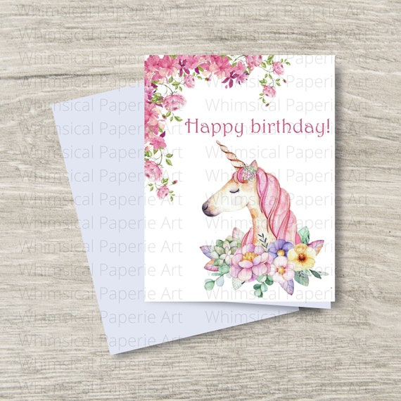 Unicorn Birthday Card Printable Girls Birthday Card Blank - Etsy