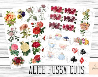 Floral Fussy Cuts, Alice Journal Printable, Alice Junk Journal, Journal Ephemera, Alices Adventures in Wonderland, Junk Journal Kit