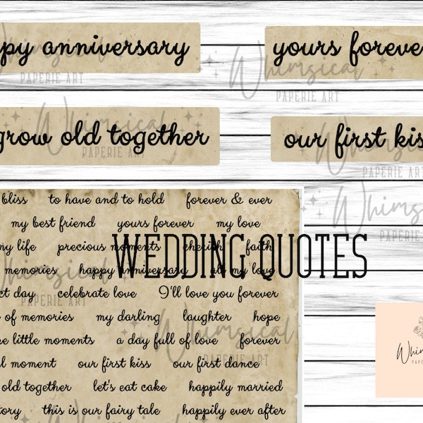 Wedding Quotes, Word Collage Sheet, Junk Journal Words, Love Phrases, Junk Journal Quotes, Printable Quotes, Wedding Words